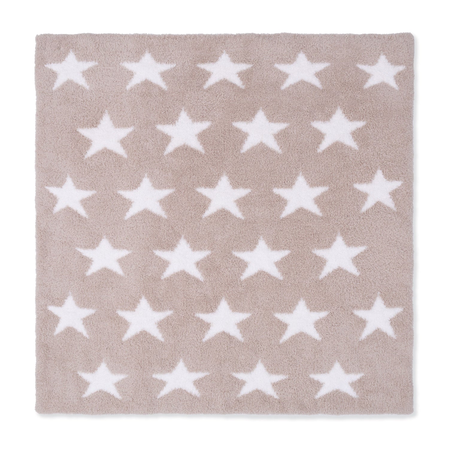 Baby blanket in natural chenille with an allover star pattern, square shape