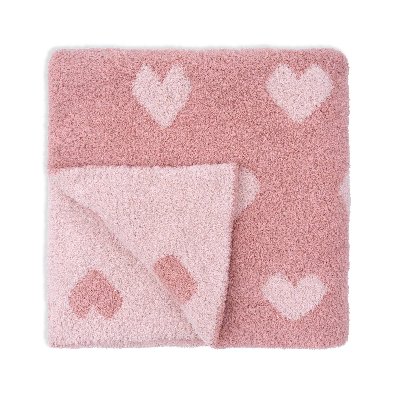 Chenille stroller blanket in blush and rose with heart pattern