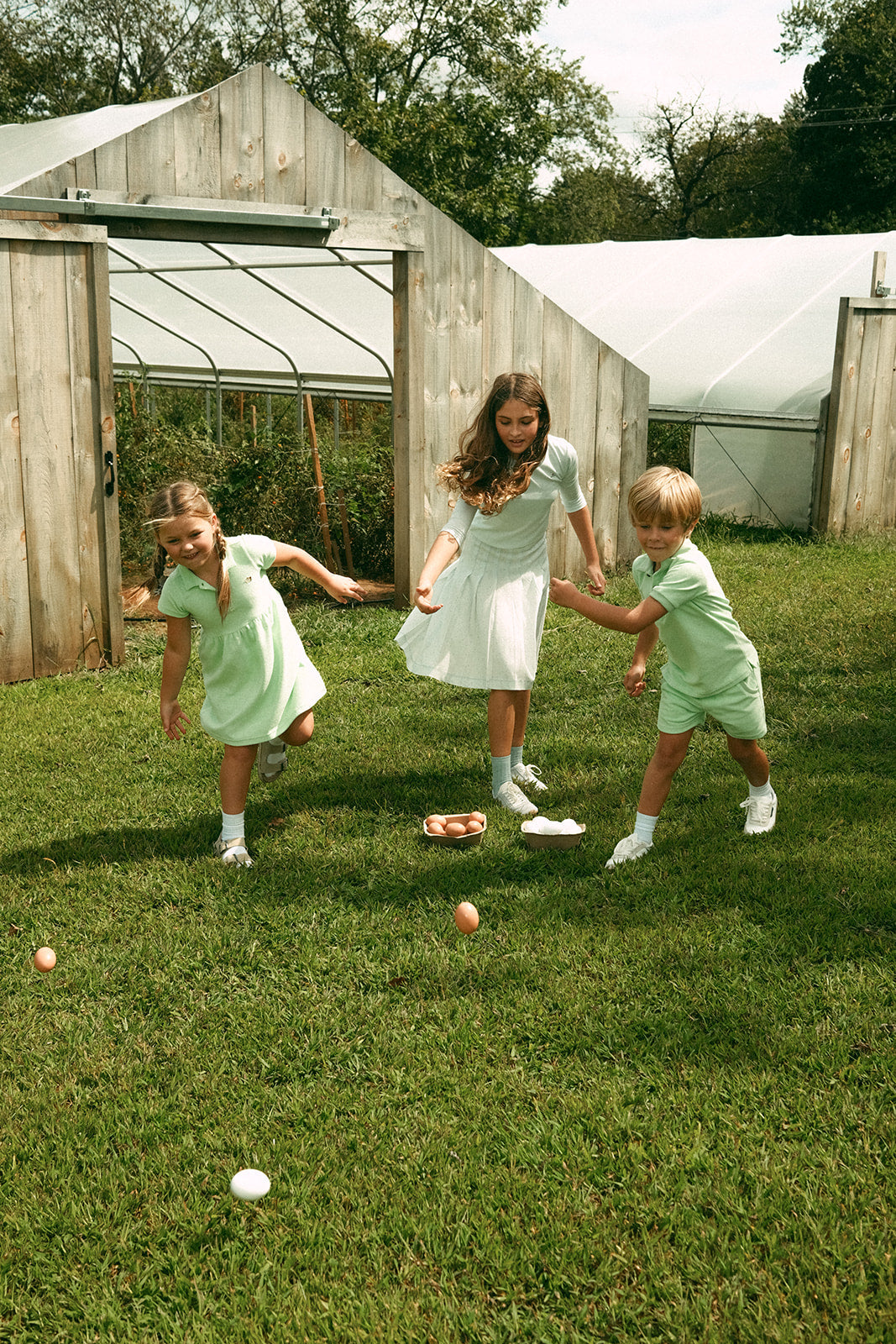 Elouise Dress Celery Terry Cloth Short Sleeve Collar Button Flared Skirt Kids by Crew Kids NY at Everetts Place