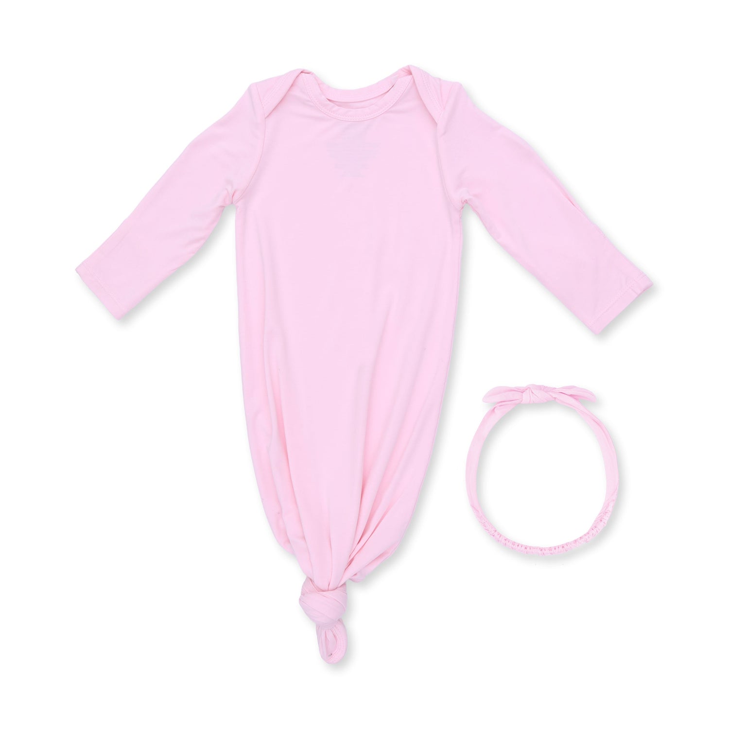 Knotted gown and matching knot headband set in solid pink