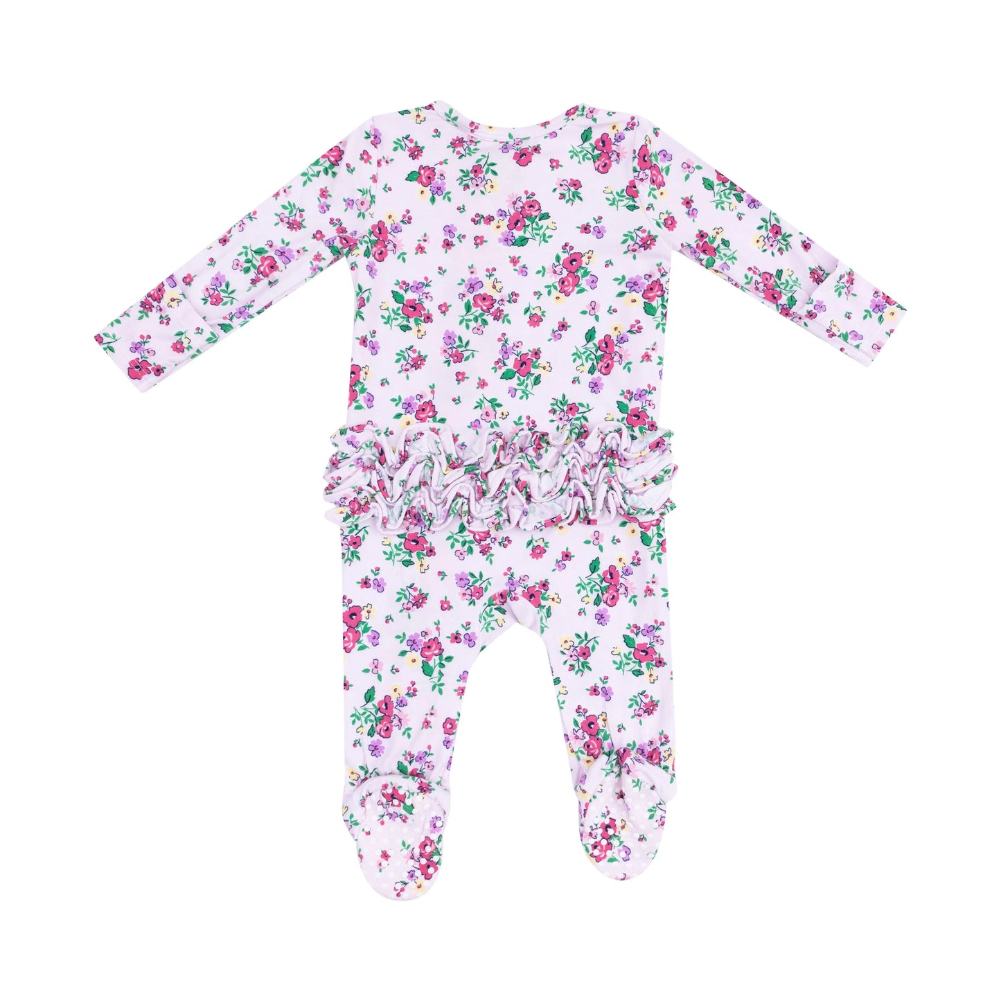 2 Way Zipper Ruffle Front Footie Preppy Roses.