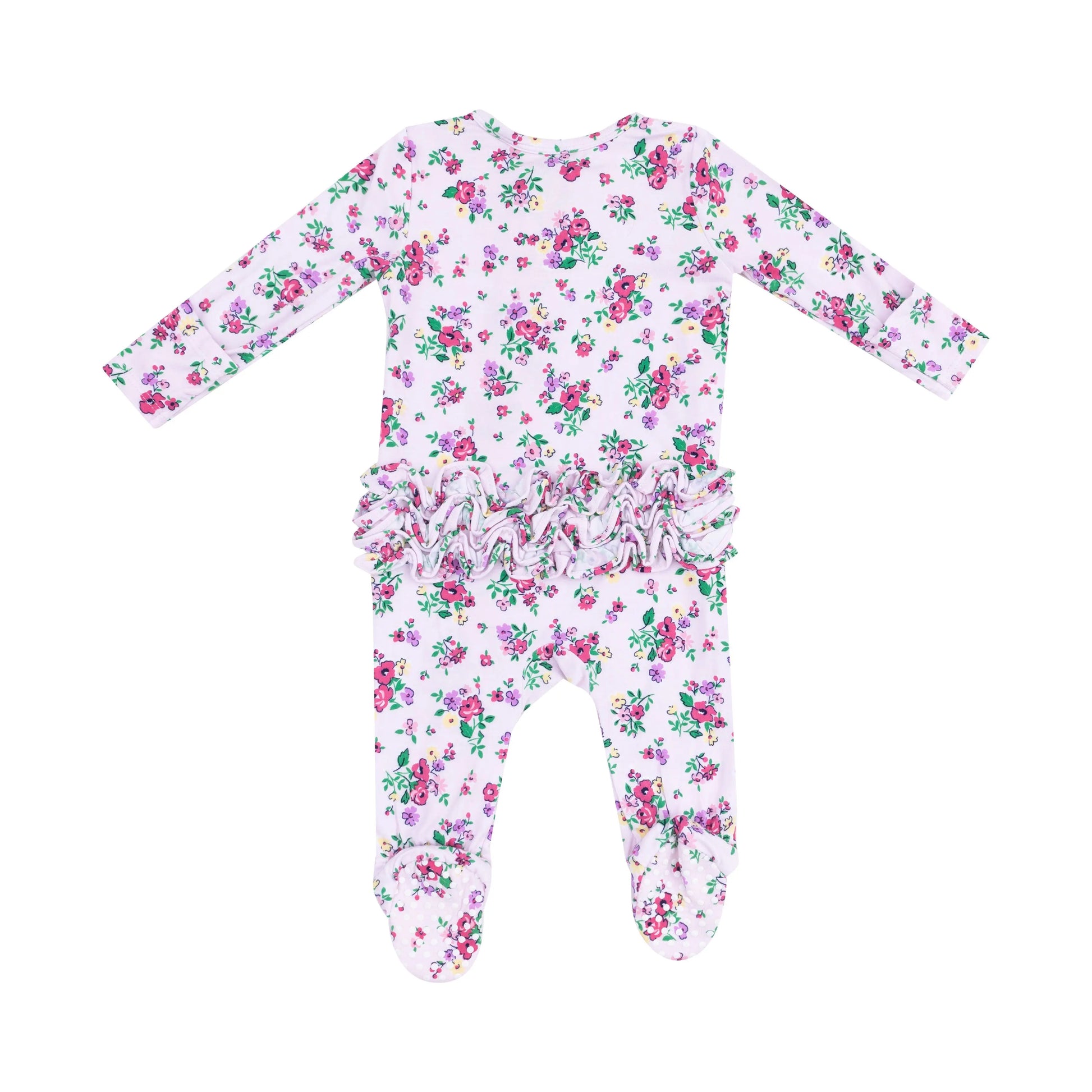 2 Way Zipper Ruffle Front Footie Preppy Roses.