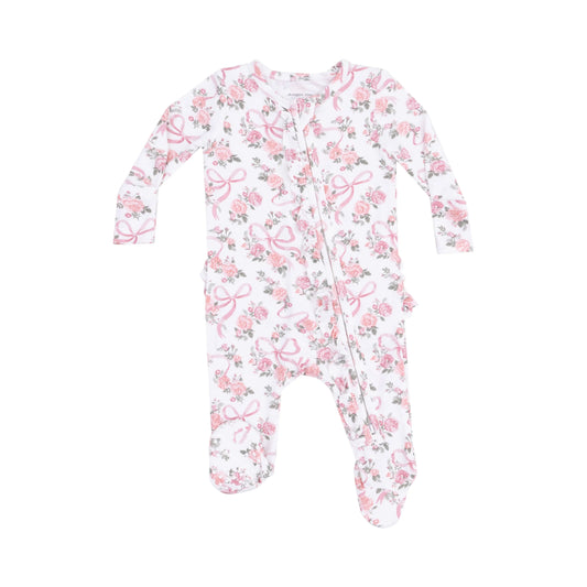 2 Way Ruffle Zipper Footie Ribbons and Flowers.