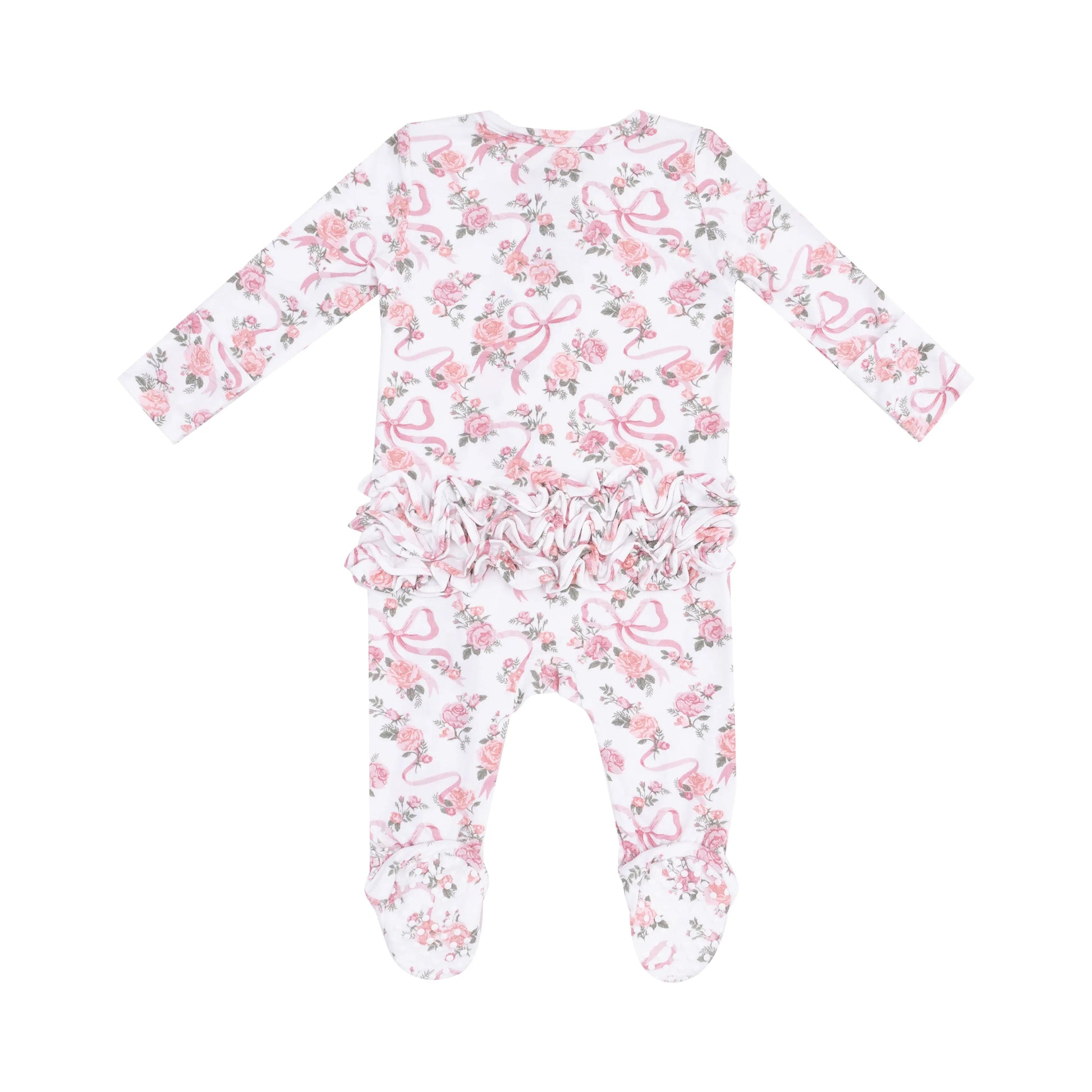2 Way Ruffle Zipper Footie Ribbons and Flowers.