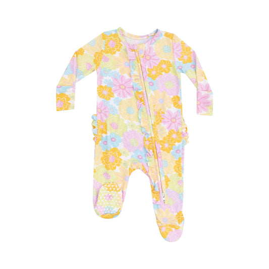 2 Way Ruffle Zipper Footie Sunny Dahlias by Angel Dear.
