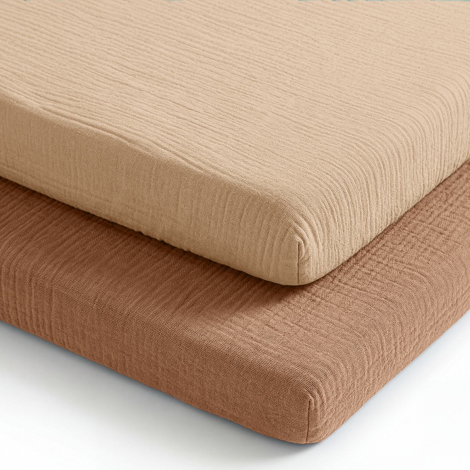 Muslin cotton bassinet sheets 2-pack in cedar and cream