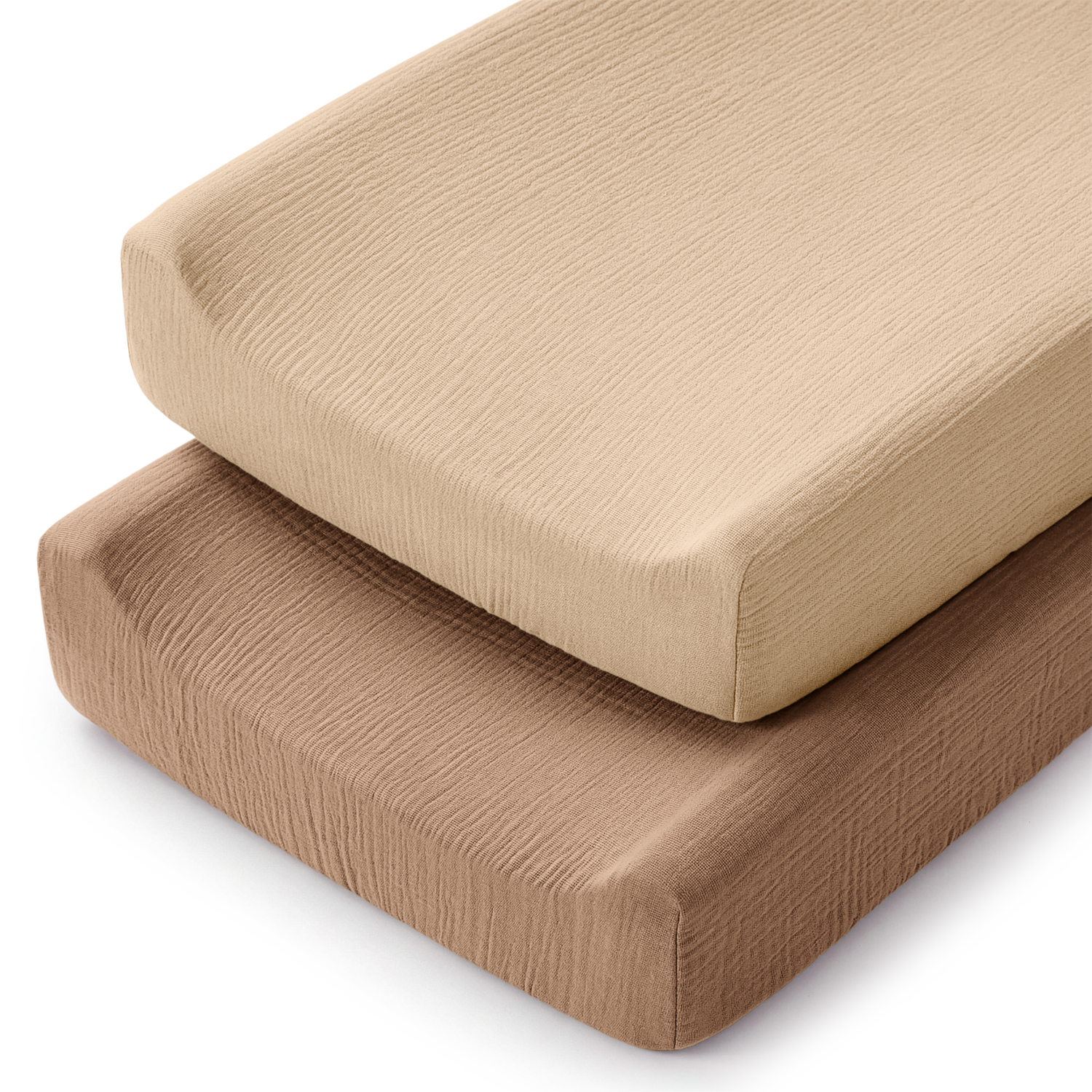 Muslin fitted changing pad covers, 2-pack in cedar and cream