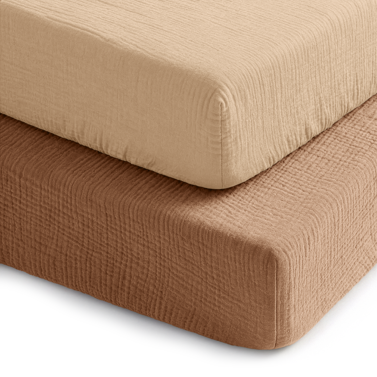 Two-pack of muslin fitted crib sheets in cedar and cream