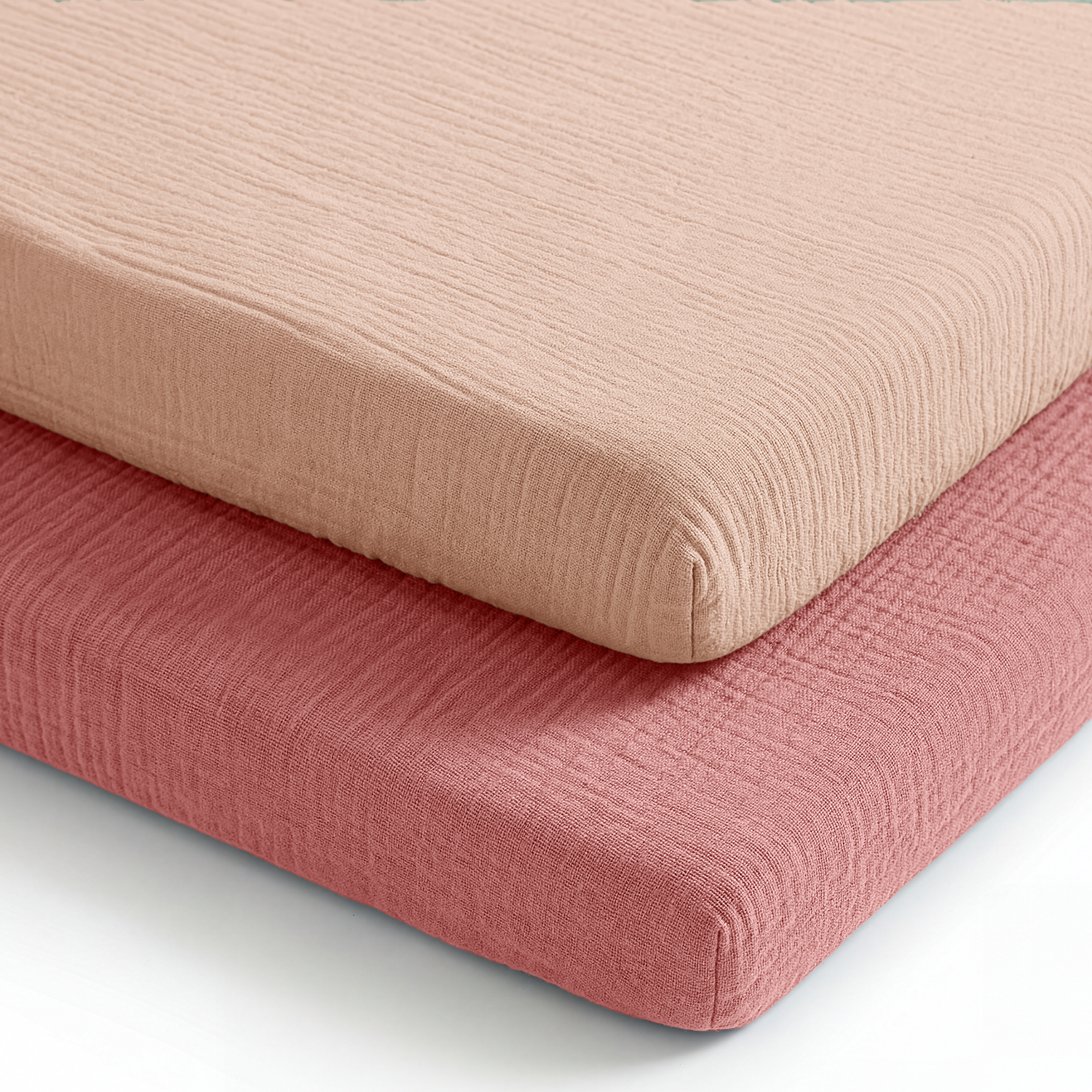 Muslin cotton bassinet sheets 2-pack in dusty rose and blush