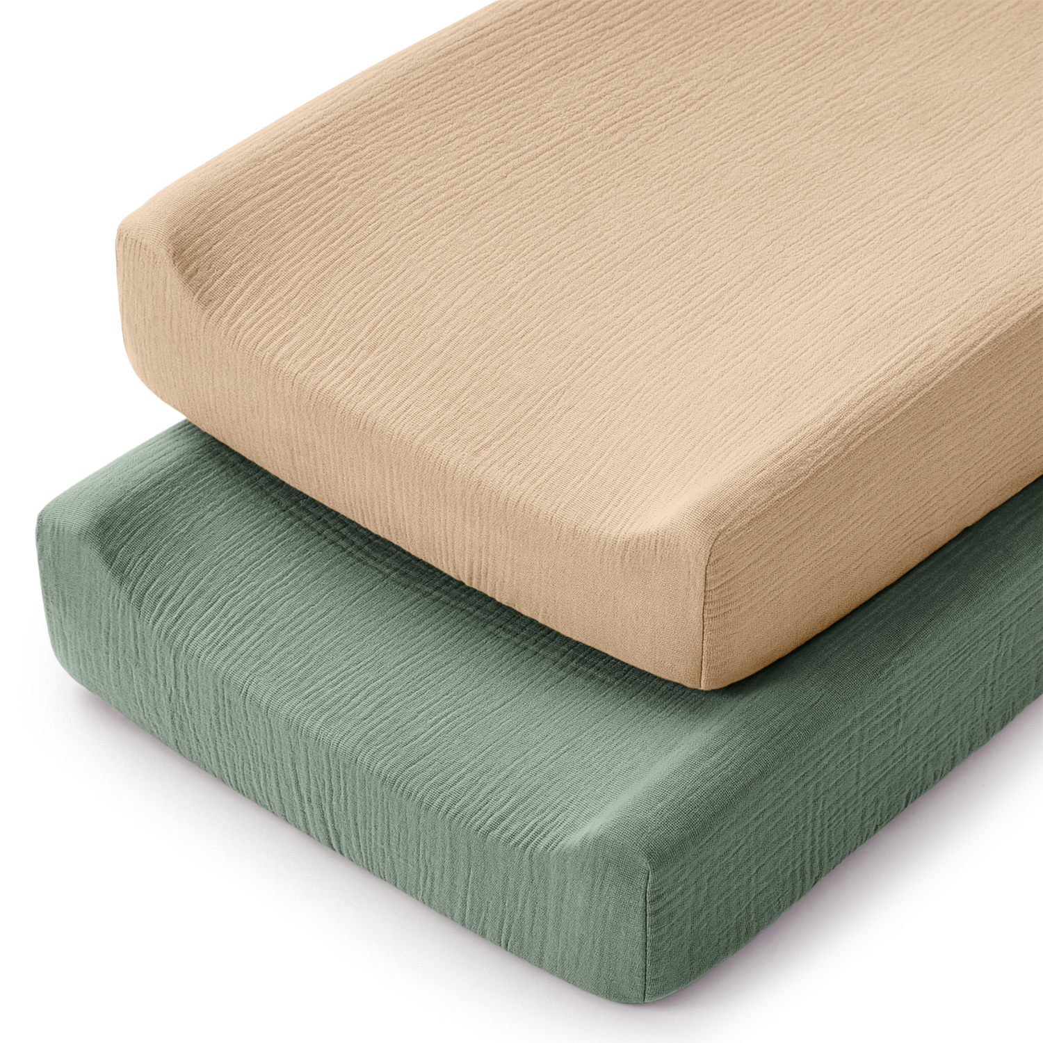 Muslin fitted changing pad covers, 2 pack in fern green and cream