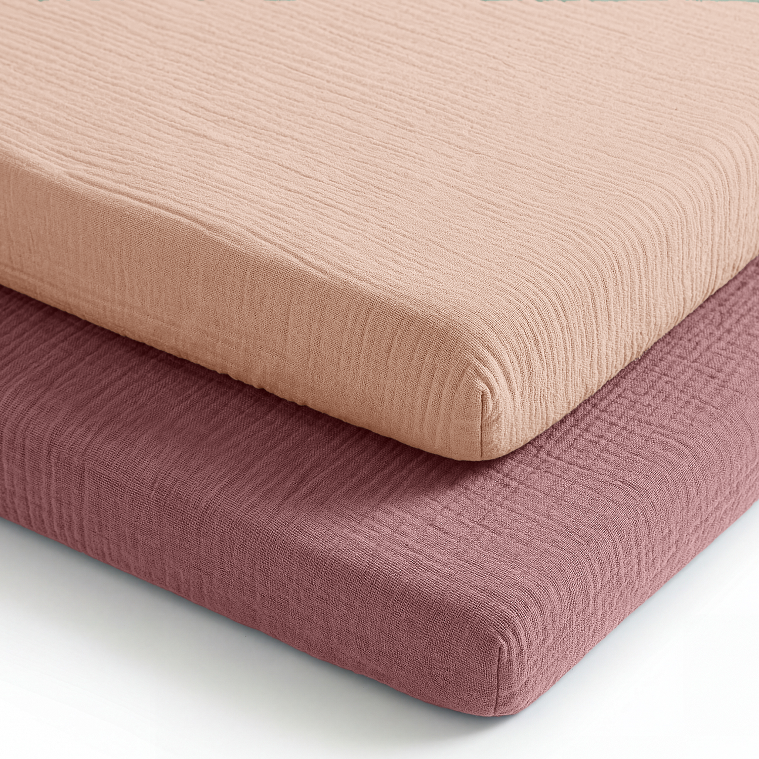 Muslin cotton bassinet sheets, 2 pack in mauve and blush