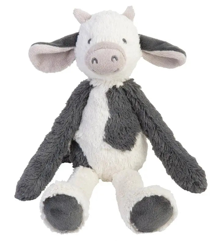 Cow Casper no. 2 plush toy with black and white spots, long legs, and a sweet face.