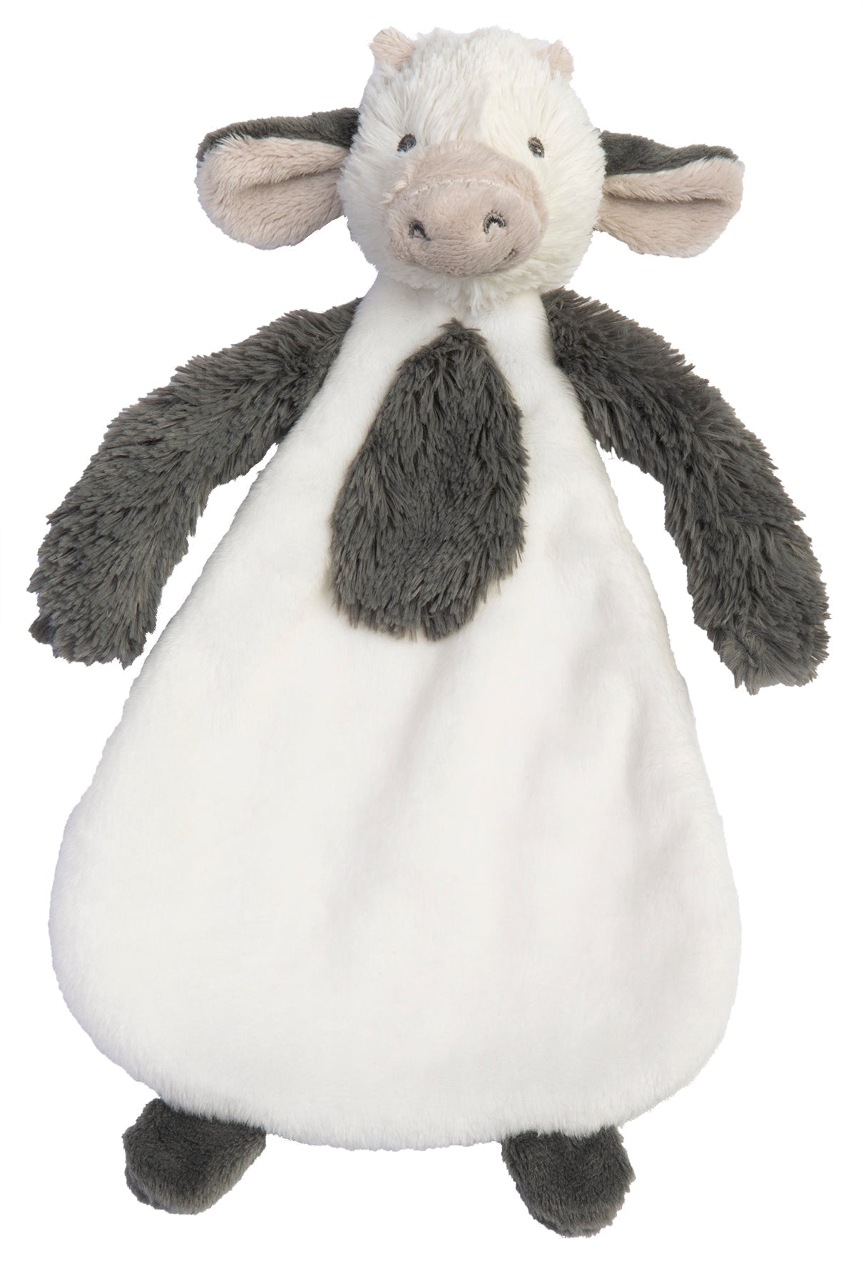 Cow tuttle cloth toy named Casper with a sweet face and black and white spotted coat