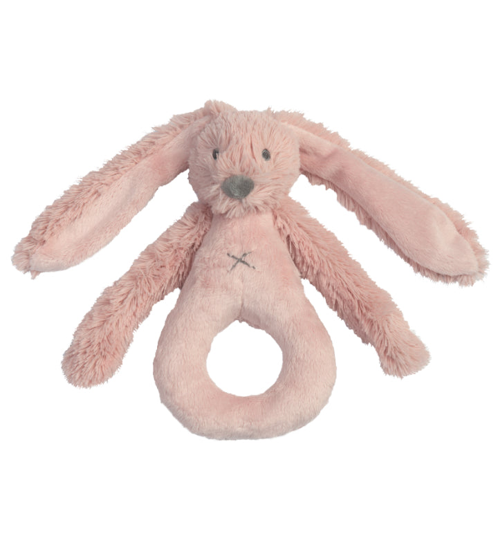 Happy Horse Old Pink Rabbit Richie Rattle, soft plush baby toy for gentle sensory play.