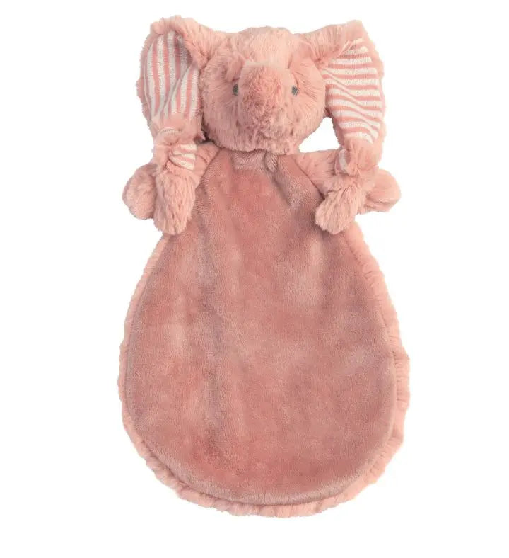Soft and cuddly Elephant Emily Tuttle plush toy with striped ears, perfect for hugging and travel.