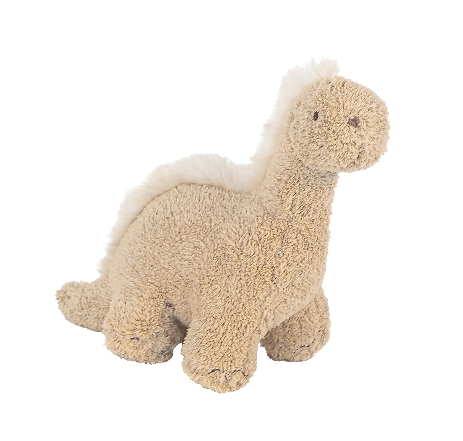 Dinosaur plush animal with a soft, furry texture and a tail