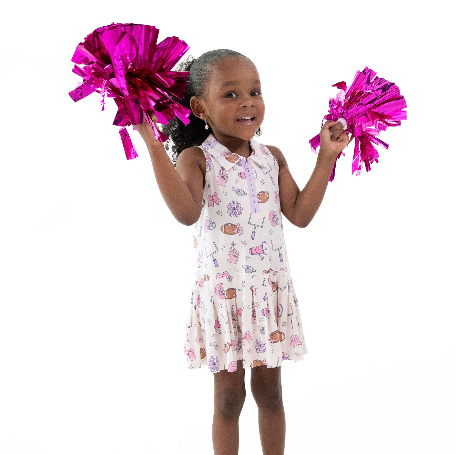 Polo tennis dress with chest zipper and collar, paired with a matching cartwheel short, football cheer theme
