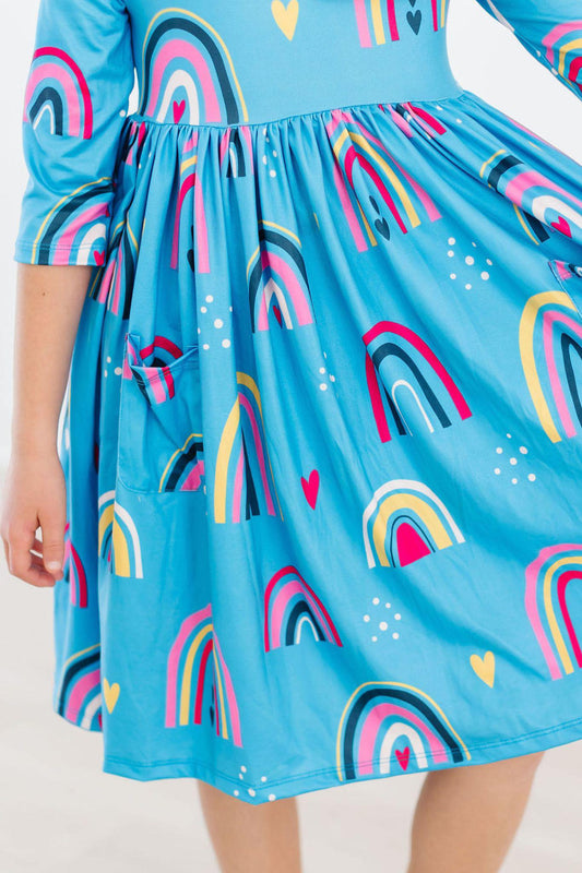 Mila & Rose ® Turquoise Twirl Dress With Pockets Threequarter Sleeve - Apparel & Accessories > Clothing > Dresses Twirl Pocket Dress 3/4