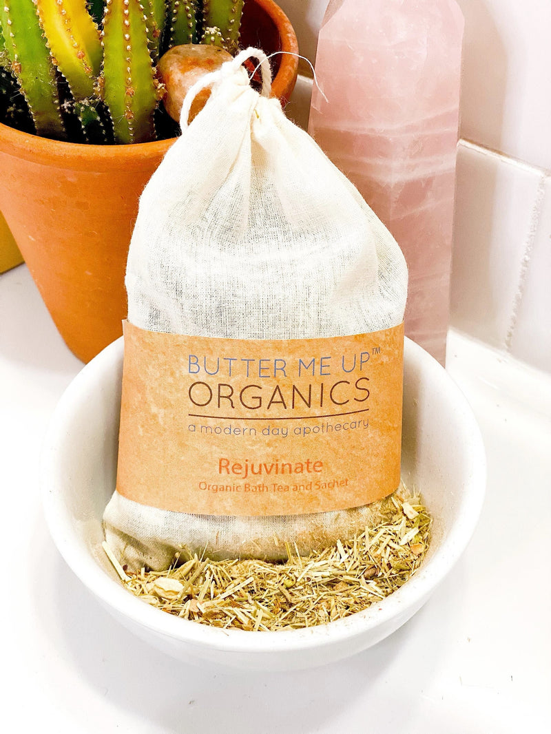 Organic Rejuvenating Bath Tea Sachet with Aromatic Herbs in a 4x6 Muslin Bag