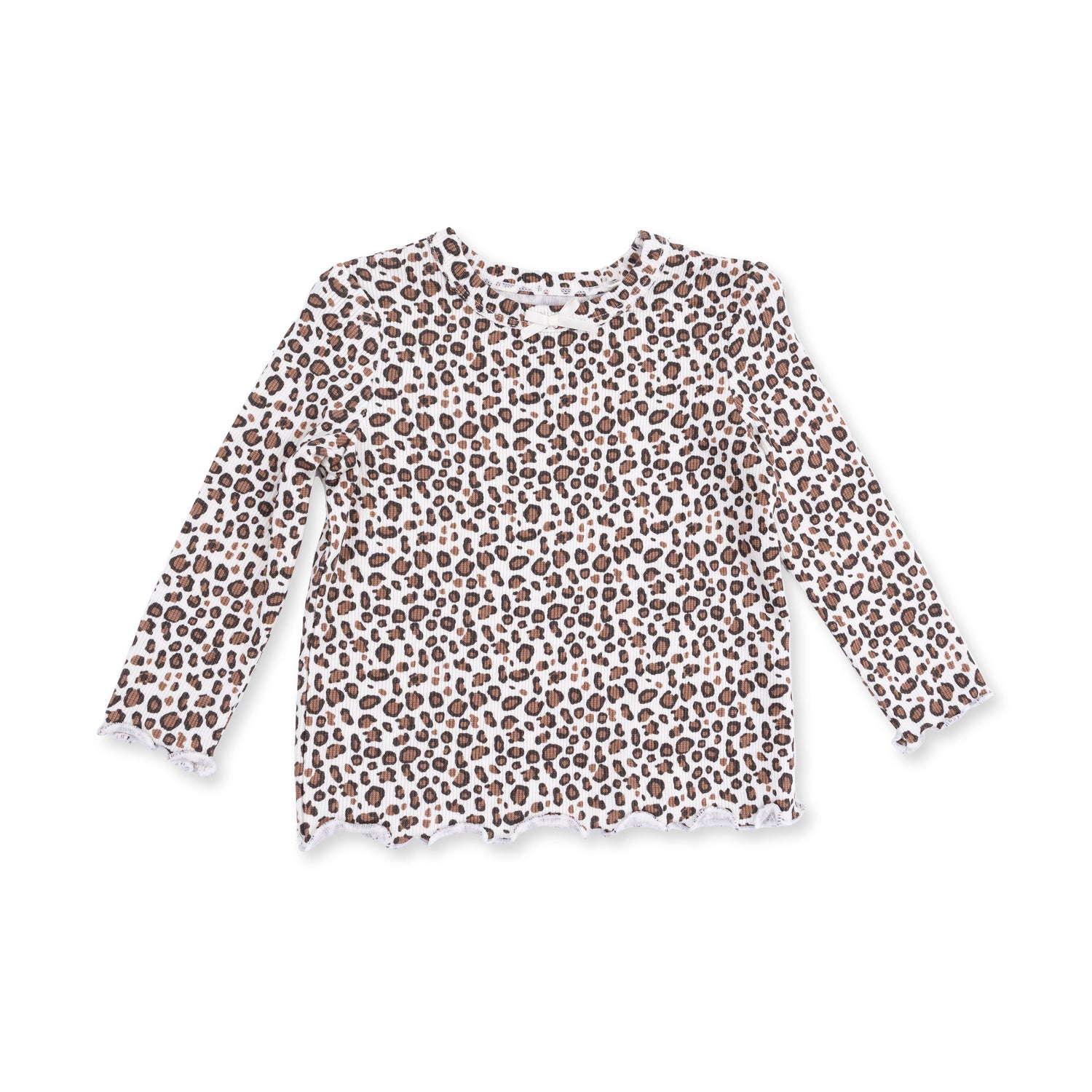 Leopard Rib - Long Sleeve Lettuce Edge Tunic Top
