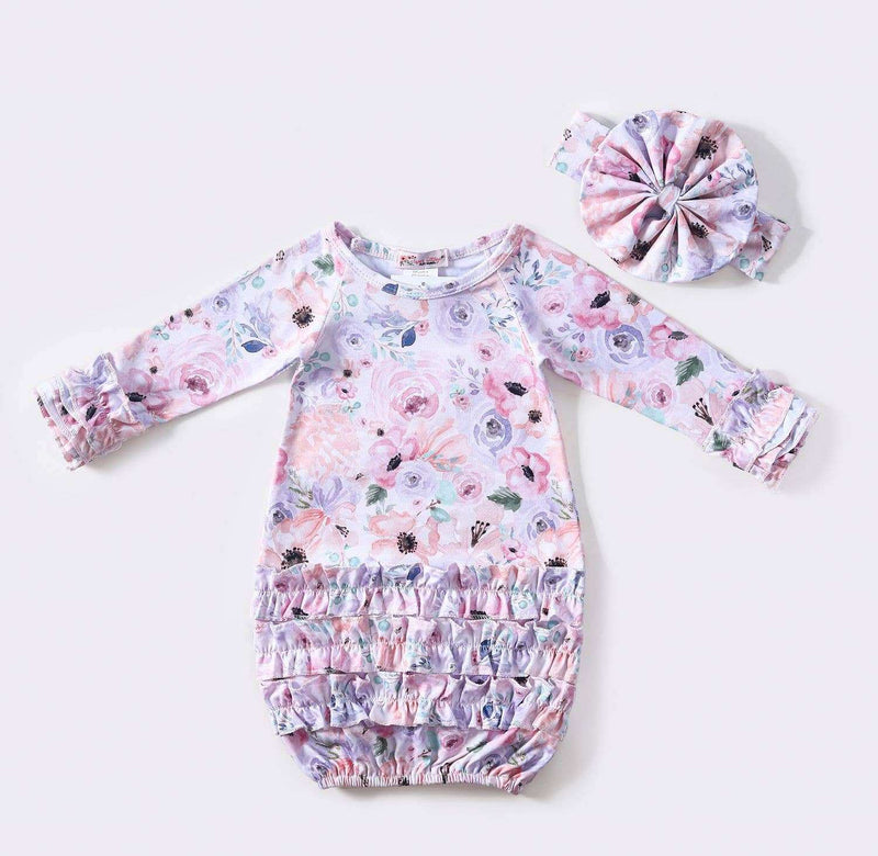 Clover Cottage - Flower Canvas Baby Gown with matching headband