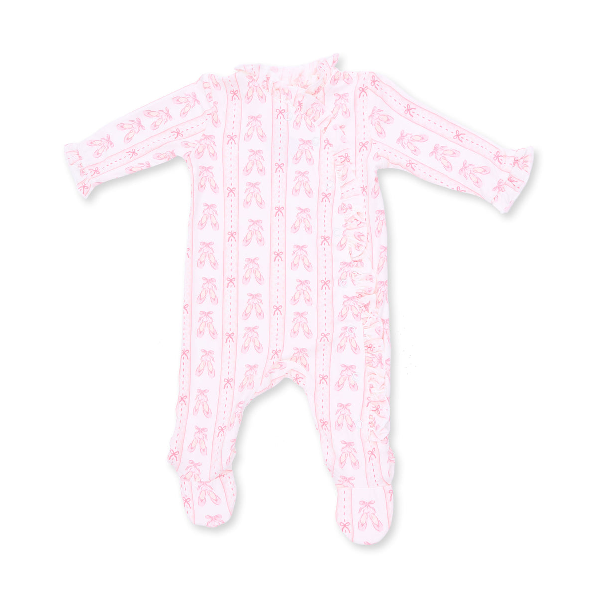 Kimono Ruffle Snap Footie - Ballet Shoes Ribbon Stripe by Angel Dear (view 2 of 4)