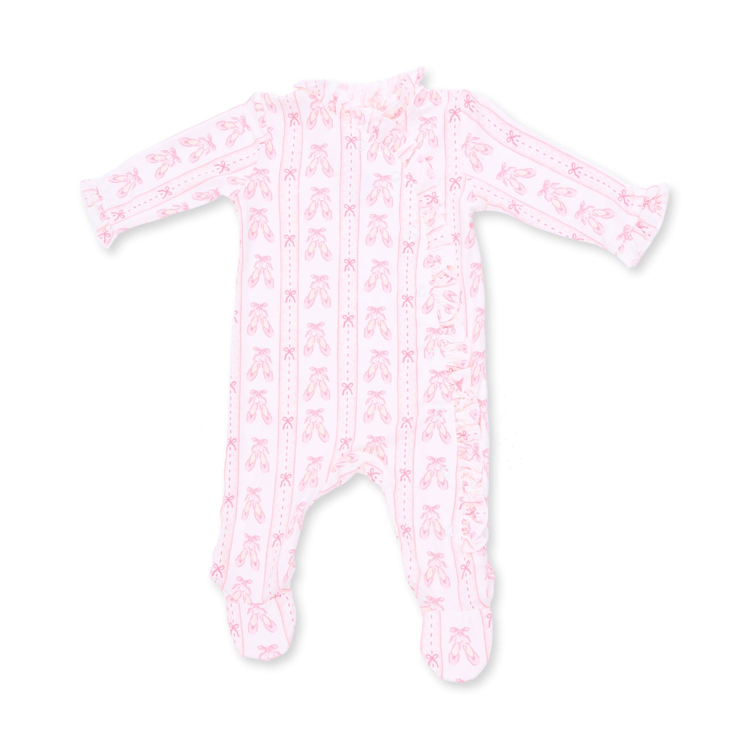 Kimono Ruffle Snap Footie - Ballet Shoes Ribbon Stripe