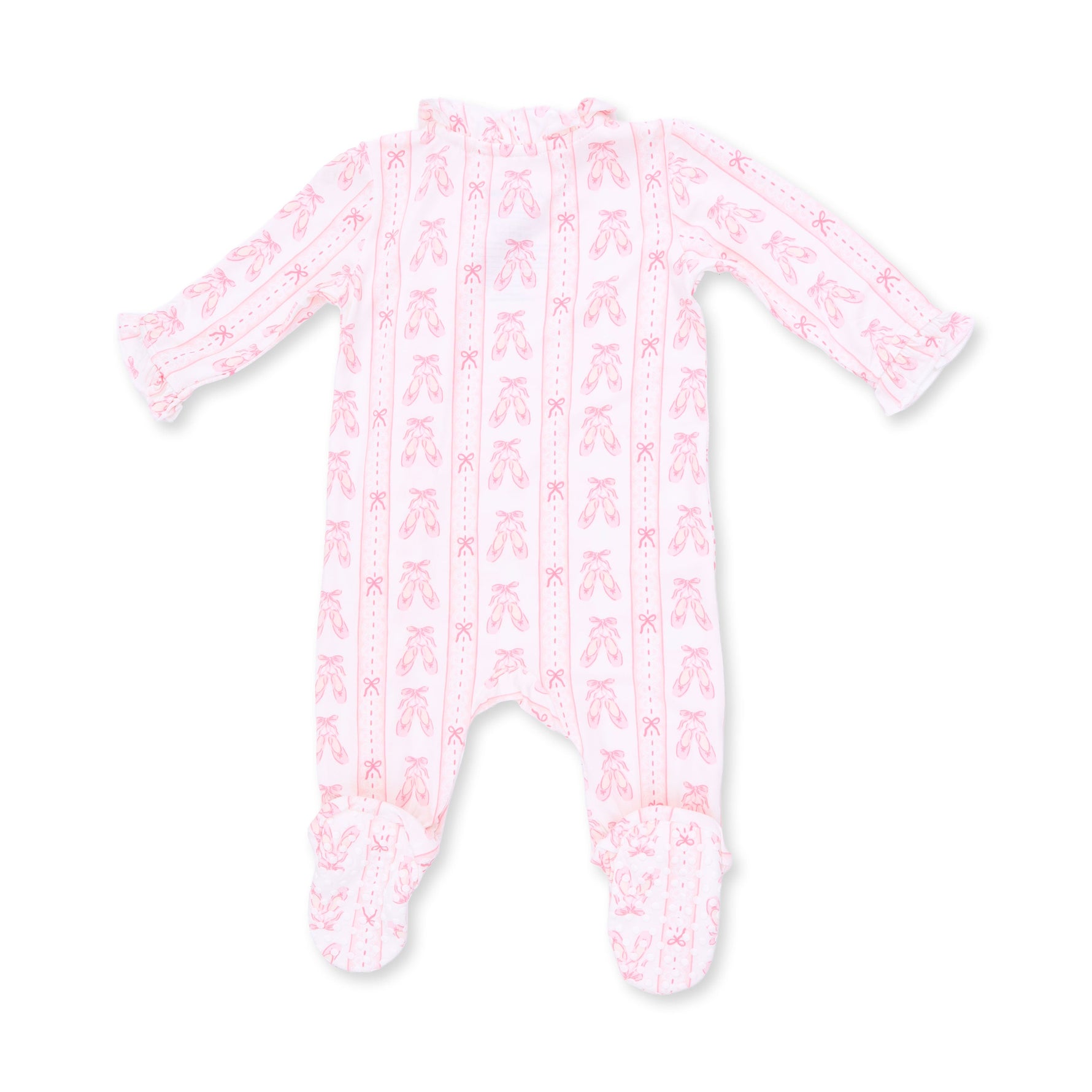 Kimono Ruffle Snap Footie - Ballet Shoes Ribbon Stripe by Angel Dear (view 3 of 4)