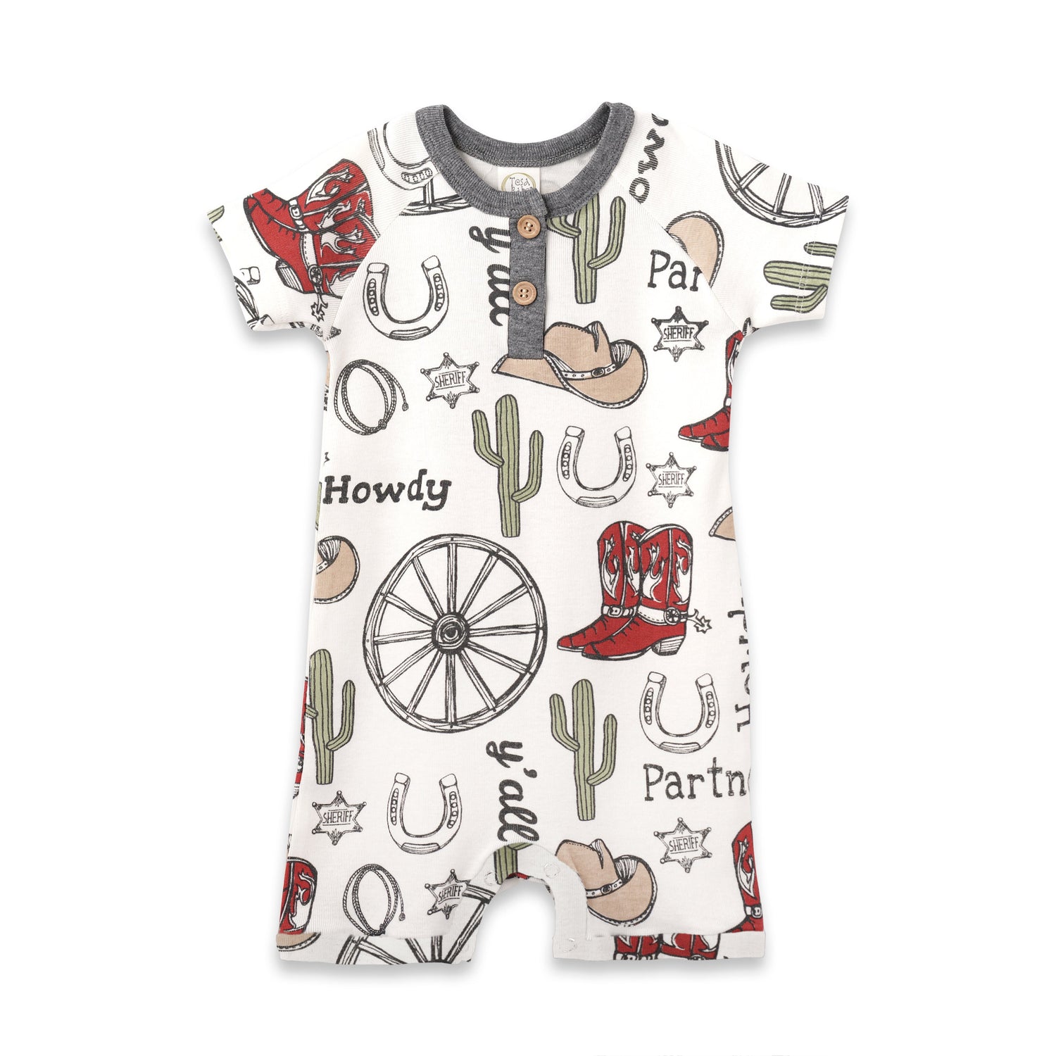 Howdy Partner Henley Romper – Cotton Western Cowboy by Tesa Babe at Everetts Place