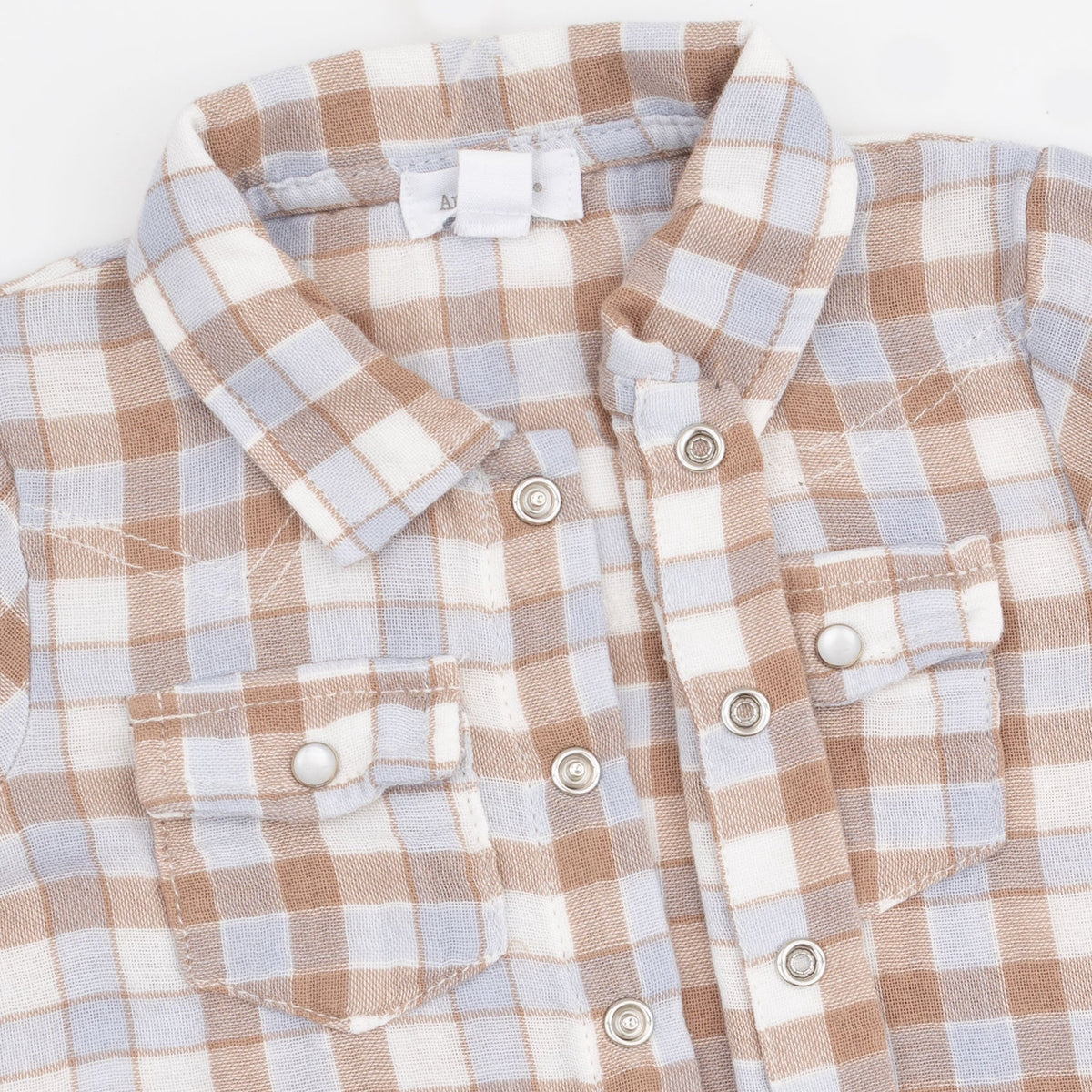 Western Plaid - Short Sleeve Western Pearl Snap Shirt by Angel Dear