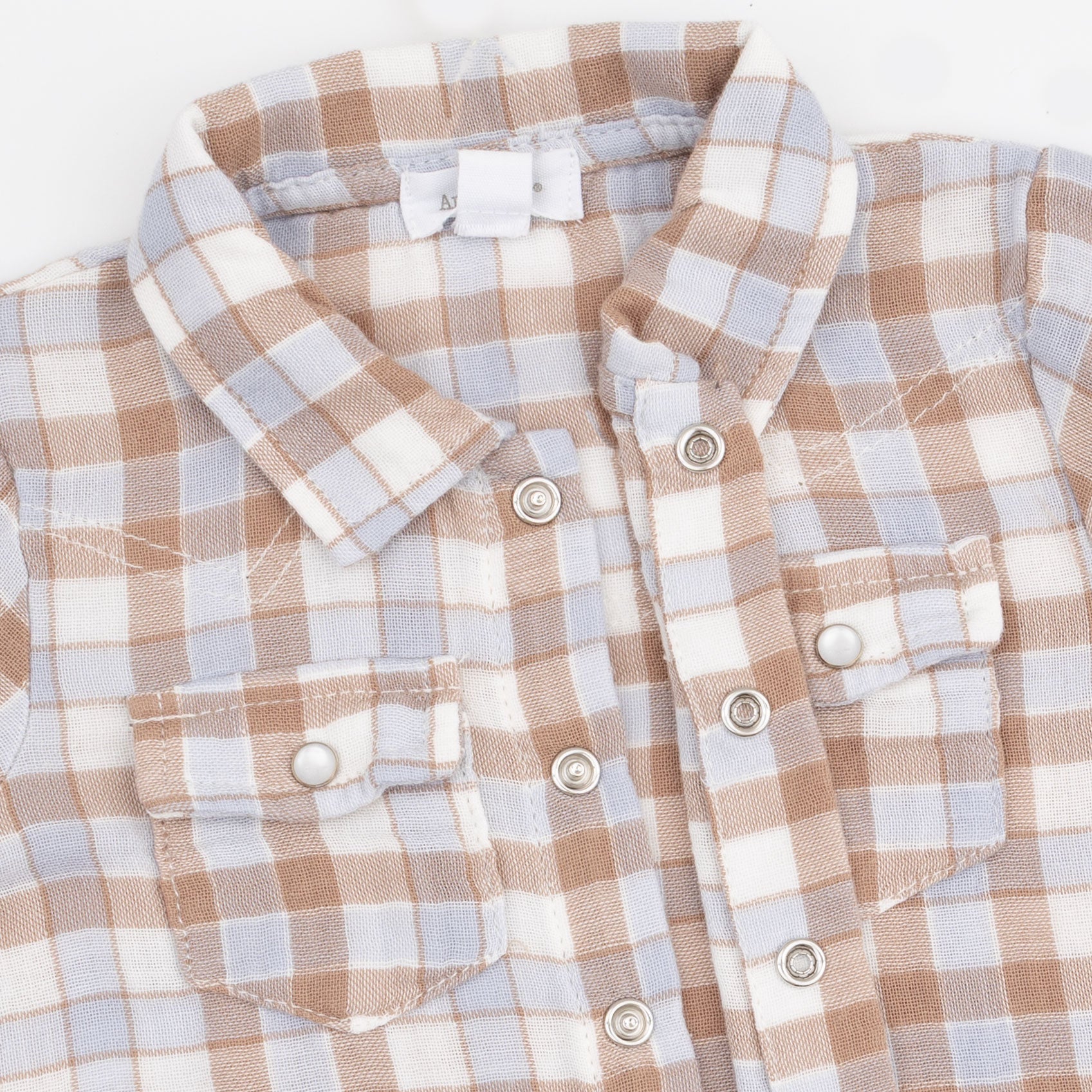 Western Plaid - Short Sleeve Western Pearl Snap Shirt by Angel Dear