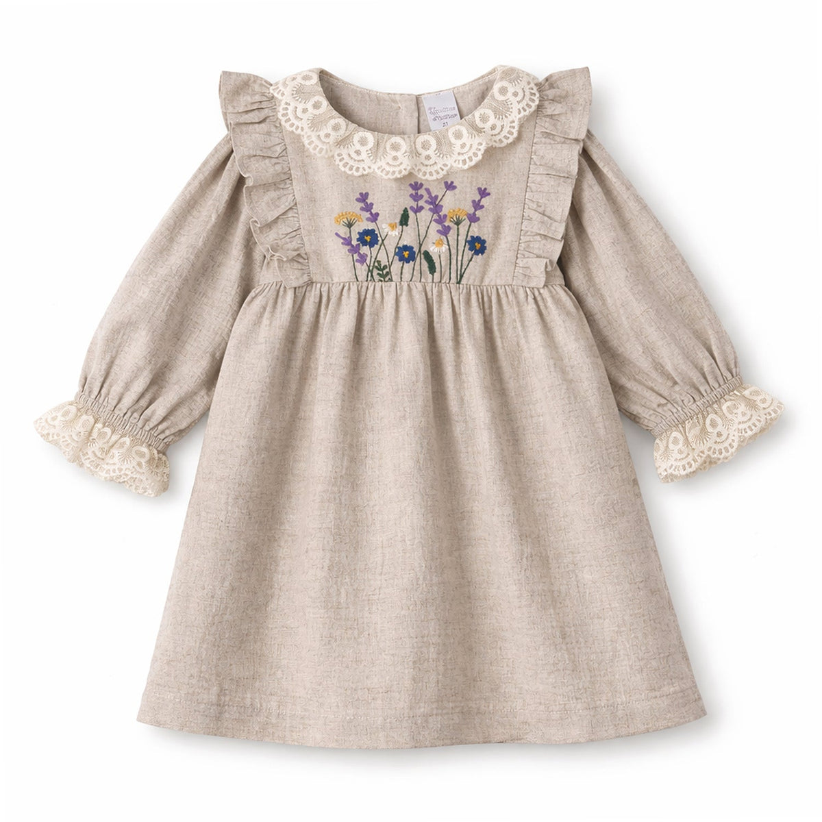 Embroidered Wildflower Linen Dress With Lace Trim by Tesa Babe