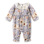 Blue Floral Vintage Linen Baby Romper With Lace Collar by Tesa Babe