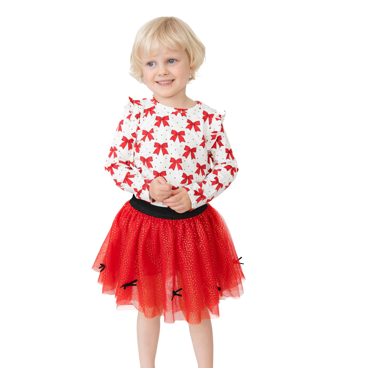 Festive Bows - Long Sleeve Ruffle Tee by Angel Dear