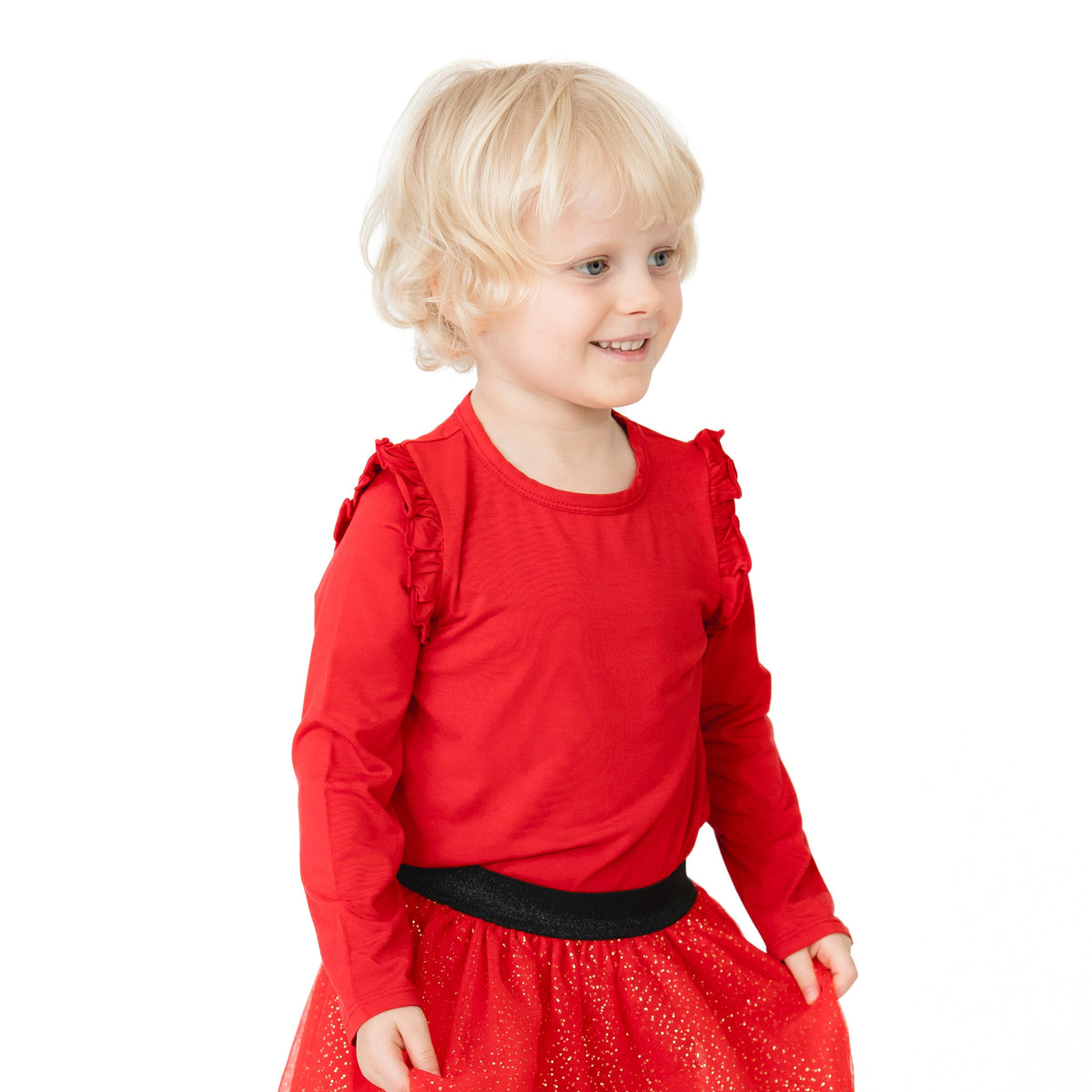 Solid Haute Red - Long Sleeve Ruffle Tee by Angel Dear