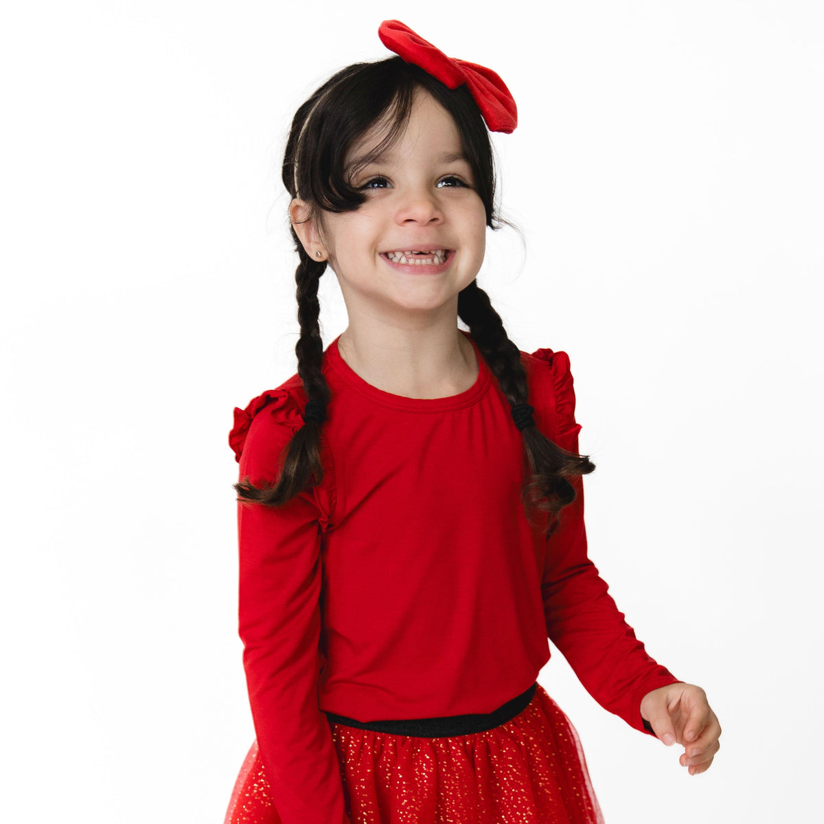 Solid Haute Red - Long Sleeve Ruffle Tee by Angel Dear