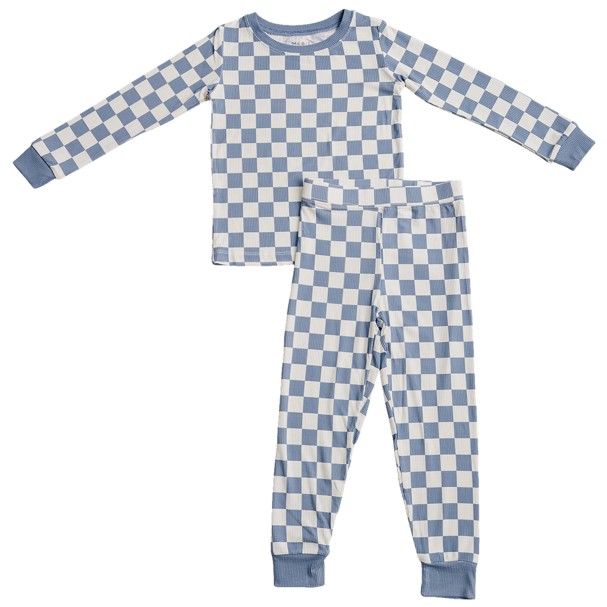 Two-piece cozy set with checkered ribbed pattern, including top and bottoms