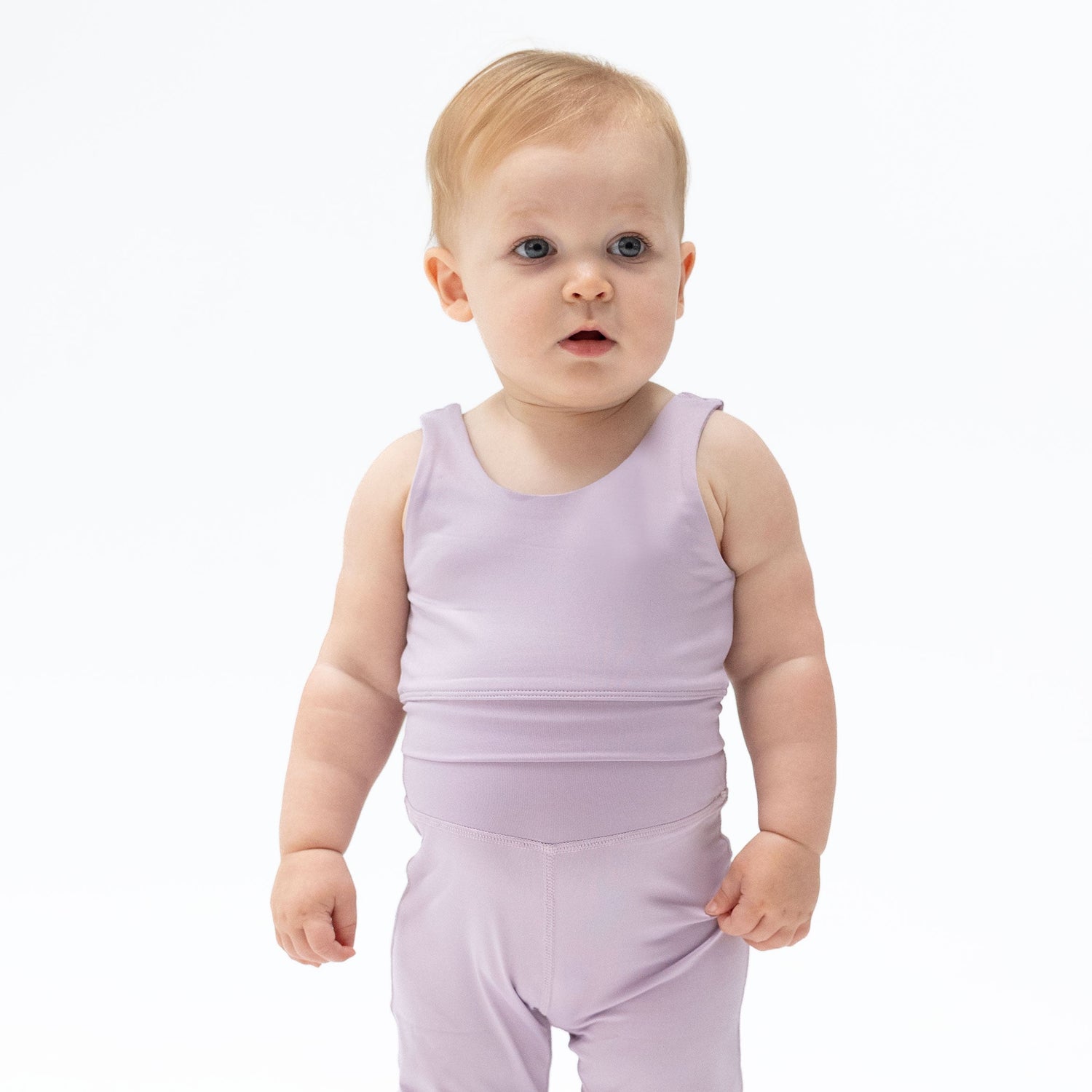 Lilac sleeveless tank top for toddlers and kids, shown flat