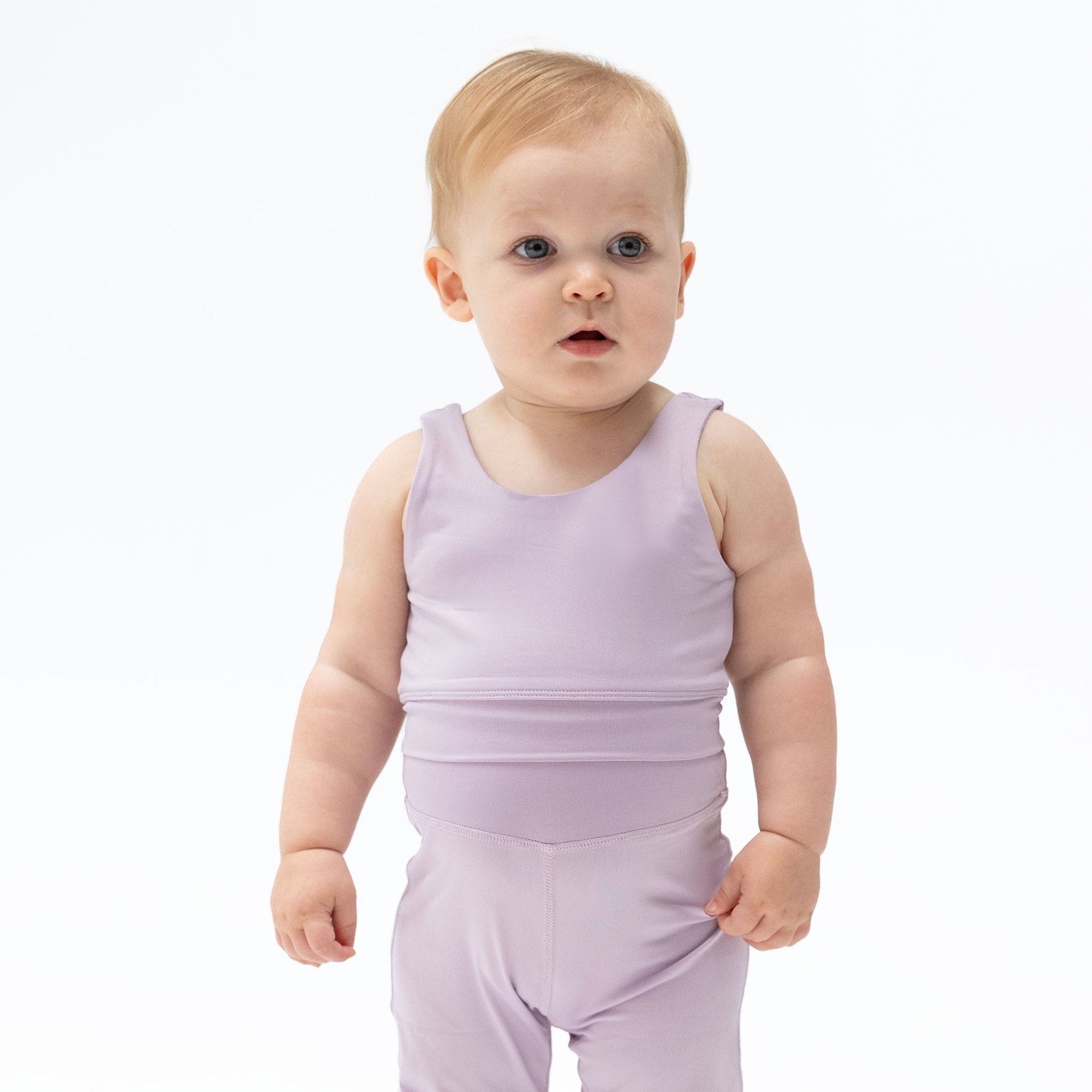 Lilac sleeveless tank top for toddlers and kids, shown flat