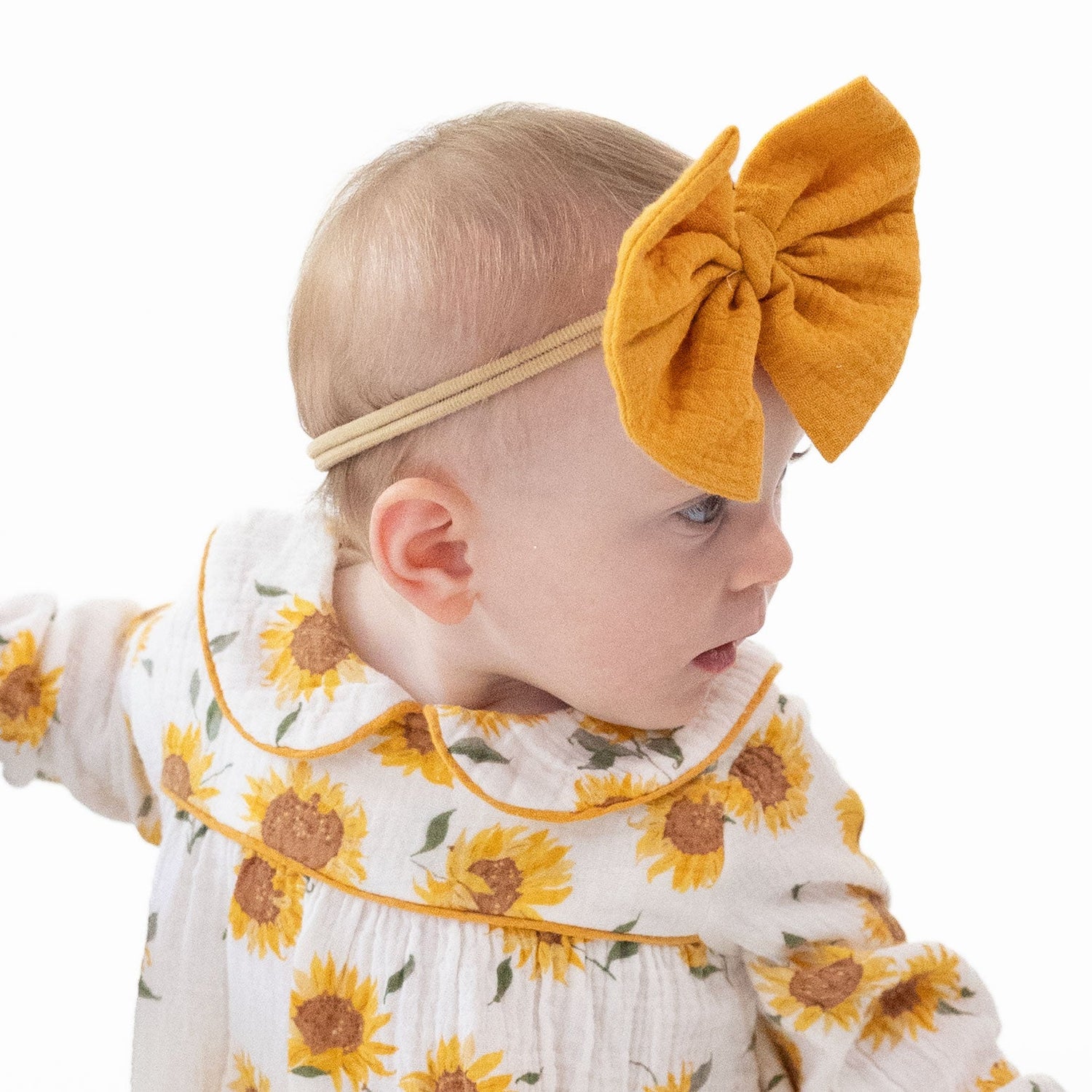 Organic Cotton Muslin Sunflower Bow Headband