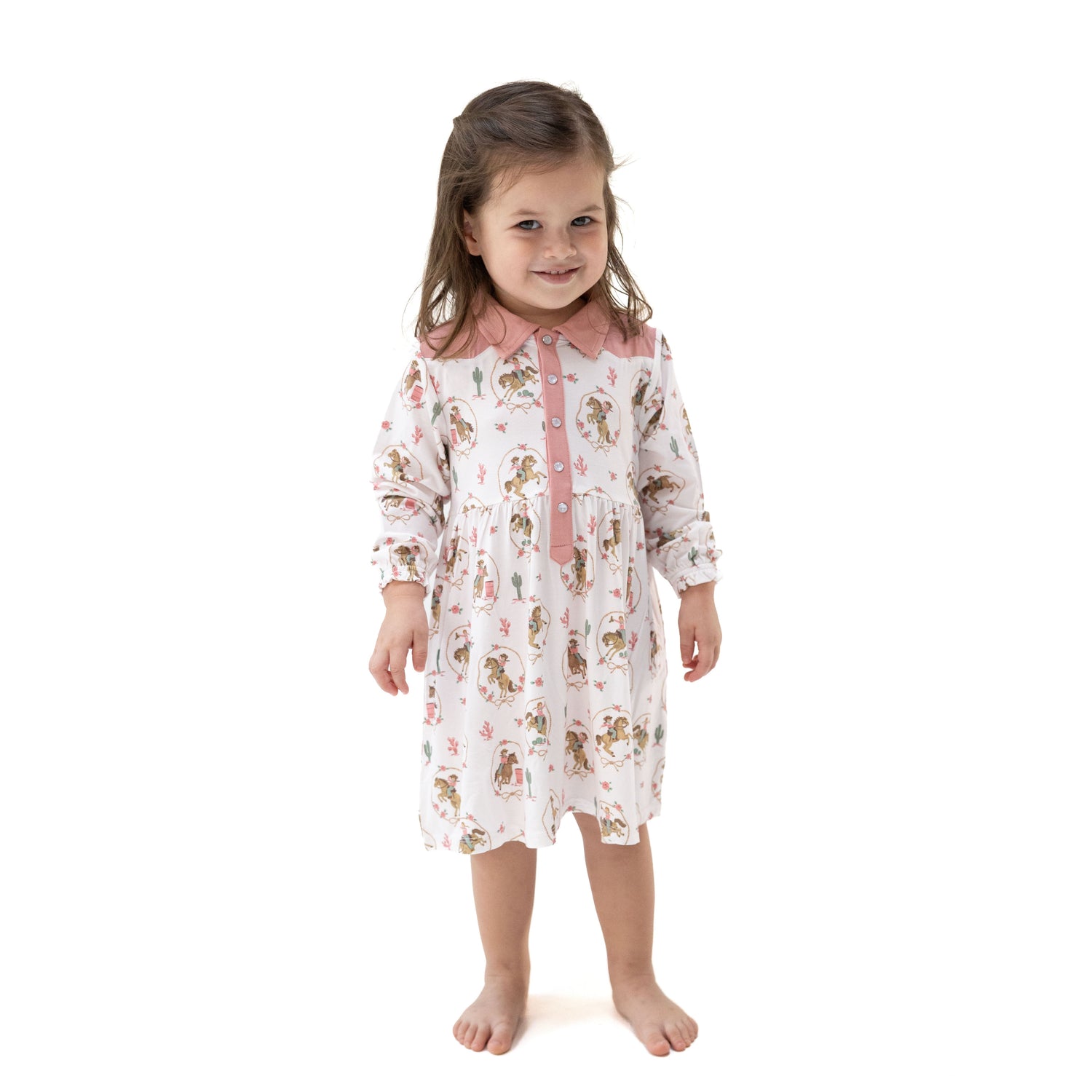 Baby dress and bloomer set in viscose from bamboo with rose embroidery and a Western yoke design