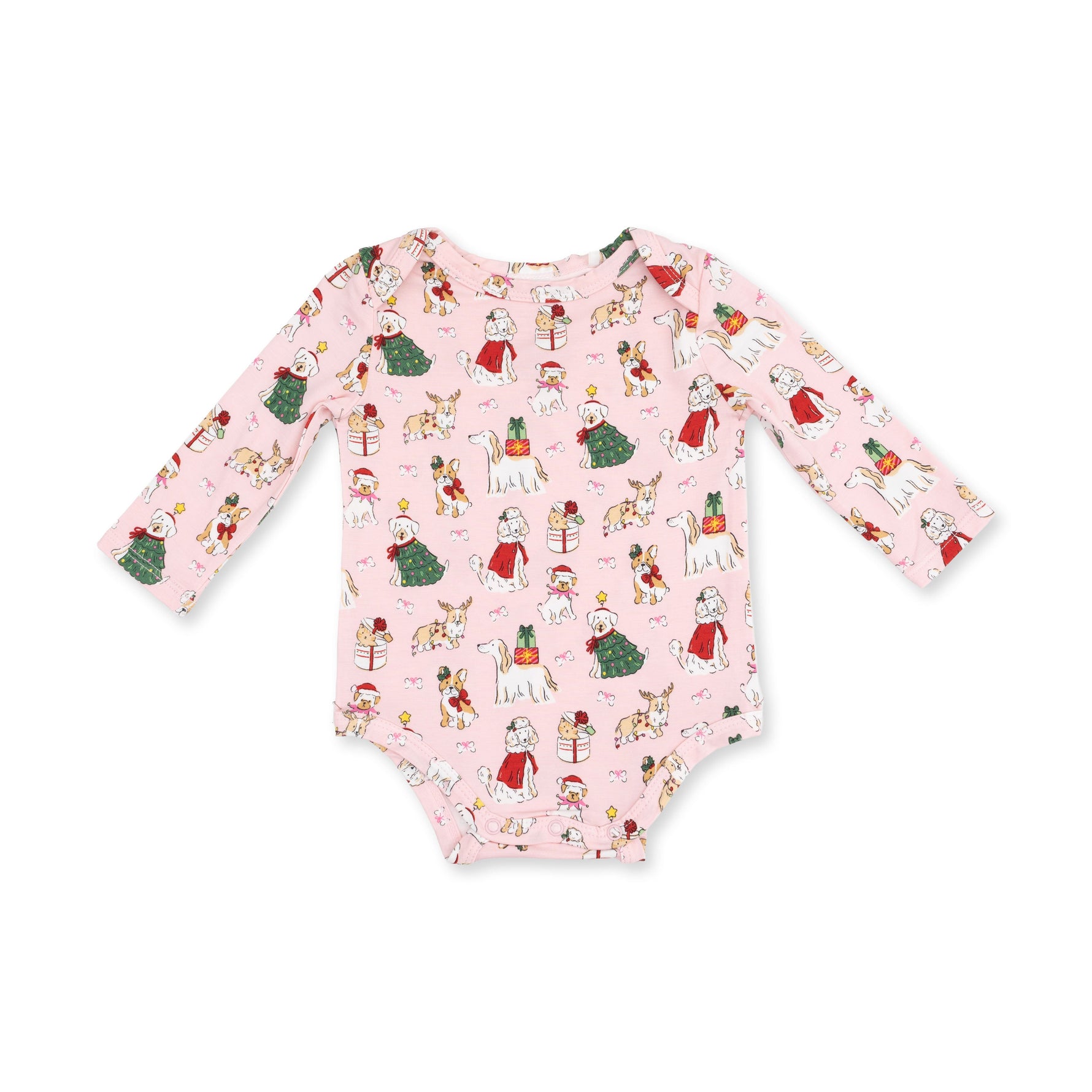 Christmas Dogs Pink - Long Sleeve Bodysuit by Angel Dear