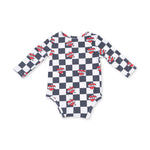 Heart Tattoo Check Black - Long Sleeve Bodysuit by Angel Dear