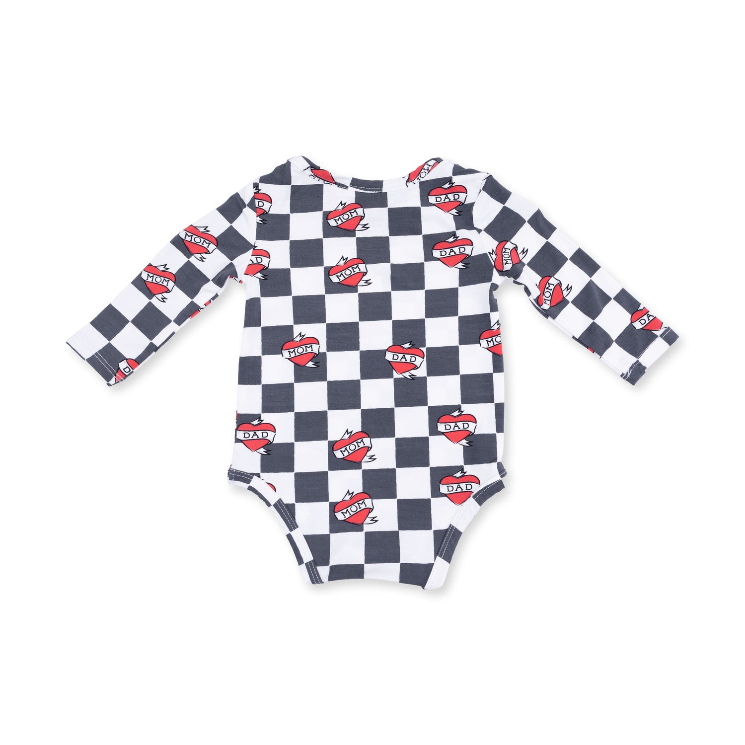 Heart Tattoo Check Black - Long Sleeve Bodysuit