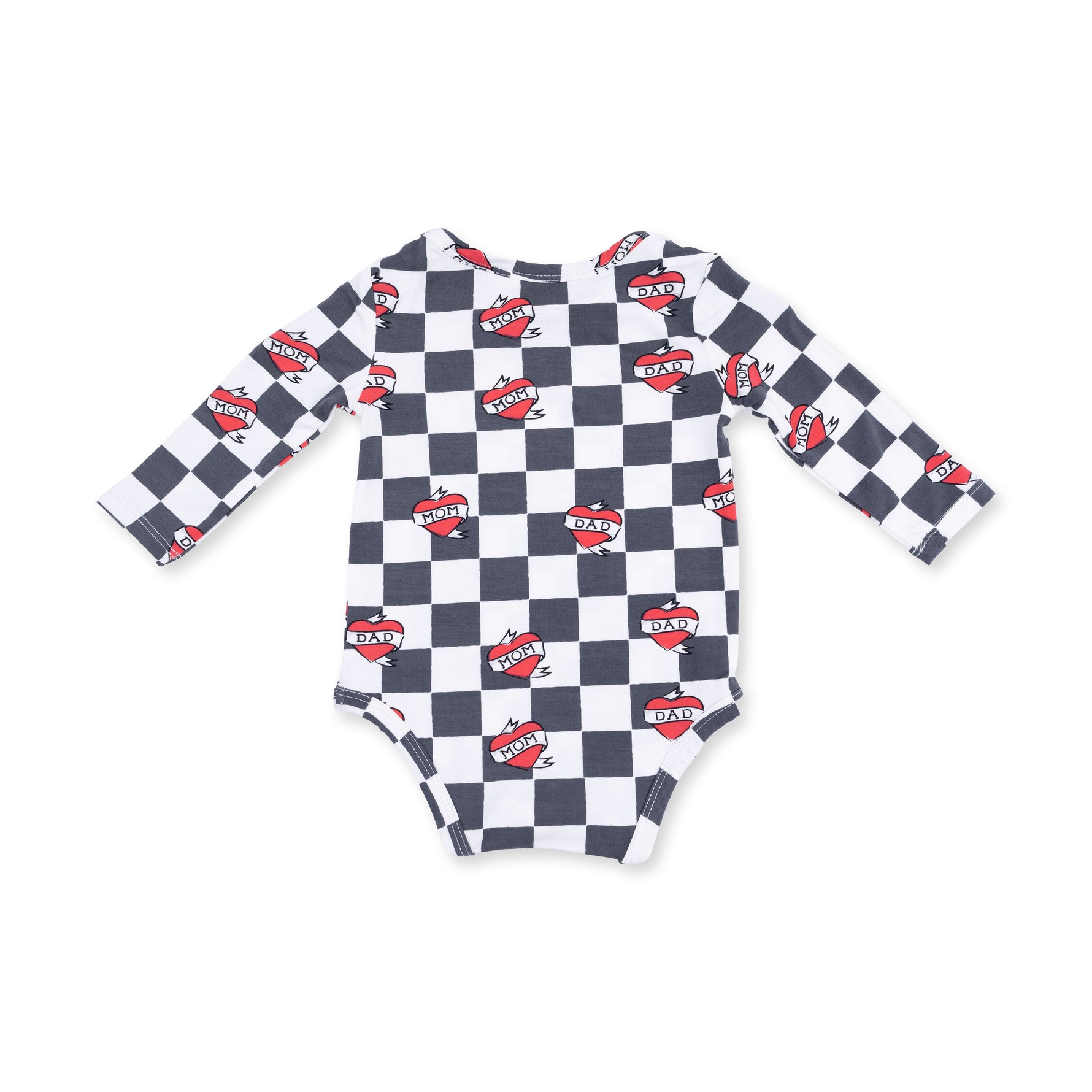 Heart Tattoo Check Black - Long Sleeve Bodysuit by Angel Dear