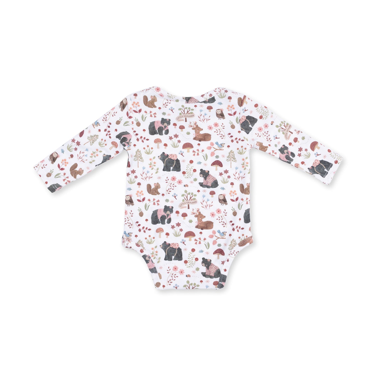 Southern Woodland Animals Pink - Long Sleeve Bodysuit by Angel Dear (view 2 of 3)