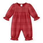 Red Plaid Baby Girl Romper With Ruffles & Puff Sleeves by Tesa Babe