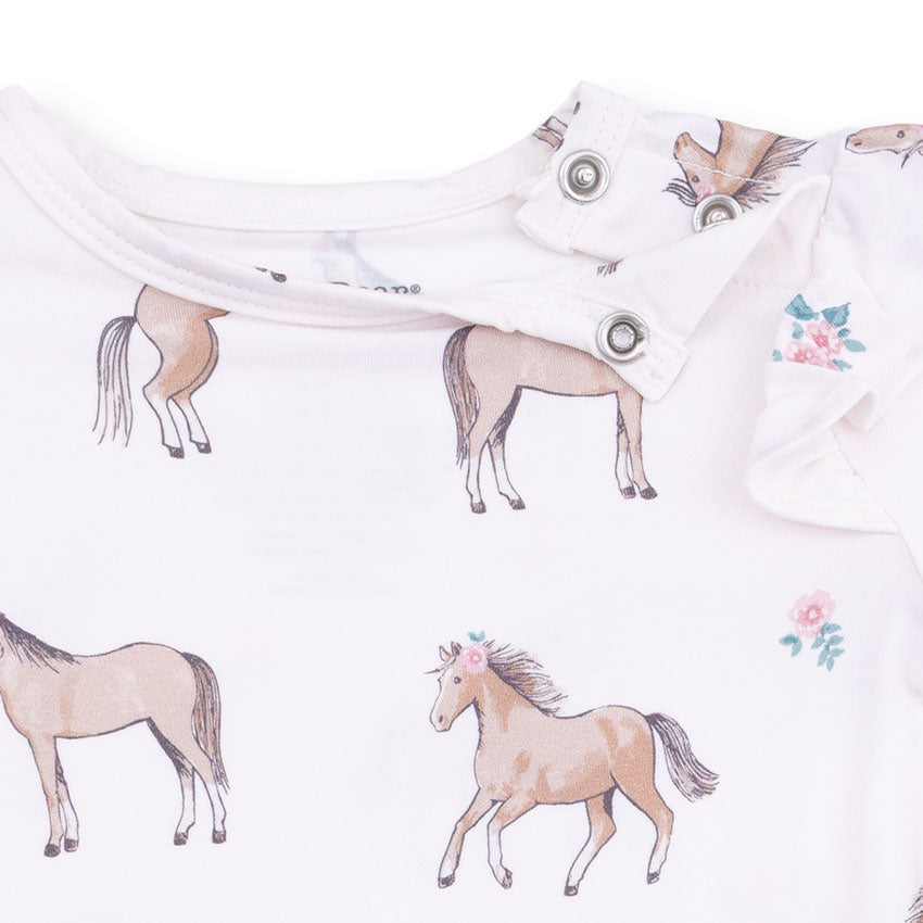 I Love Horses - Ruffle Sleeve Bodysuit with Snap Shoulder by Angel Dear