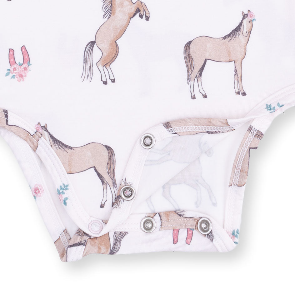 I Love Horses - Ruffle Sleeve Bodysuit with Snap Shoulder by Angel Dear