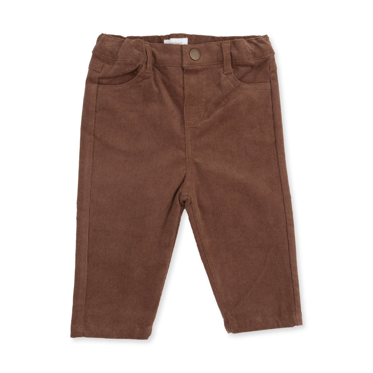 Corduroy adjustable-waist baby pants with front and back pockets in a classic straight fit